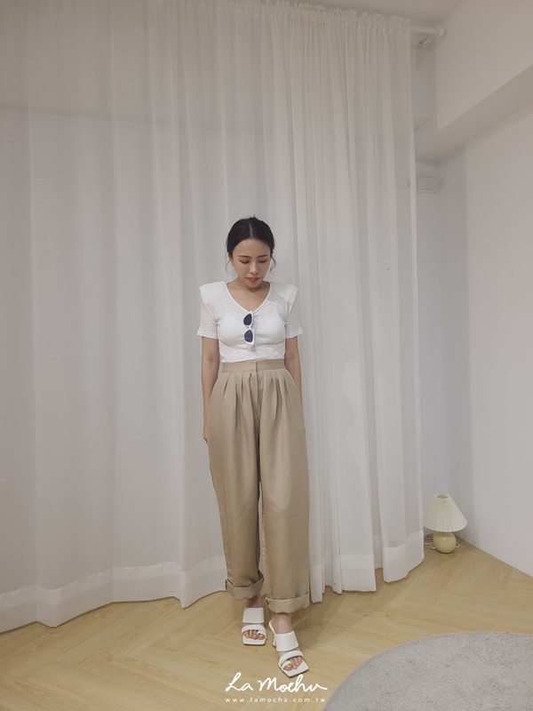 前打摺棉麻繭型褲